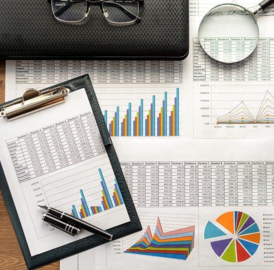 Financial Printed Paper Charts, Graphs and Diagrams for Project Management